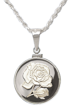 Sterling Silver Rose Medallion Necklace &ndash; Mirror Proof Blooming Rose