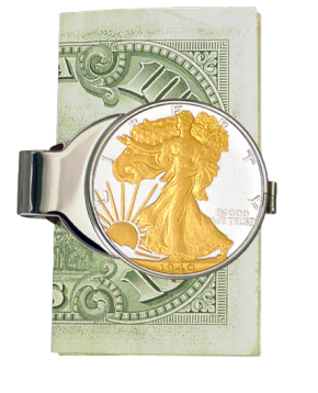 Walking Liberty Silver Half Dollar &ndash; 24K Gold Enhanced Money Clip