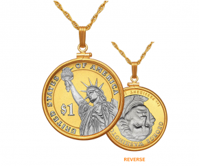 Statue of Liberty Presidential Dollar Platinum & Gold Coin Necklace