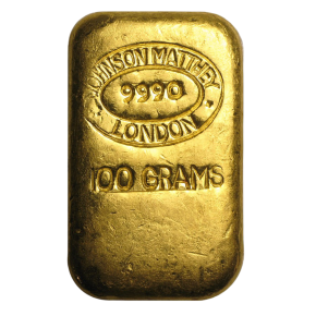 100 g Gold Bar &ndash; Johnson Matthey London (Poured, Secondary Market)